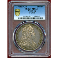 【SOLD】ドイツ ニュルンベルク 1721PGN ターラー 銀貨 都市景観 PCGS MS61