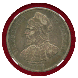 パナマ 1905年 50センテシモ 銀貨 バルボア NGC AU53
