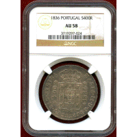 ポルトガル 1836年 400レイス 銀貨 マリア2世  NGC AU58