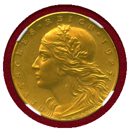 【SOLD】ワイマール共和国 1925D 3マルク 金貨 試作貨 少女頭像 NGC MS63