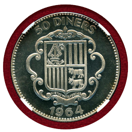 アンドラ公国 1964年 50ディナール銀貨 ナポレオン1世 NGC PF66UC