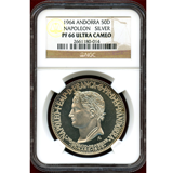 アンドラ公国 1964年 50ディナール銀貨 ナポレオン1世 NGC PF66UC