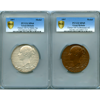 イギリス 1897年 銀/銅メダルセット ヴィクトリア PCGS SP64/SP65