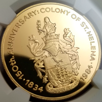 【SOLD】セントヘレナ 1984年 50ペンス 金貨 王領直轄地150周年記念 PF70UC