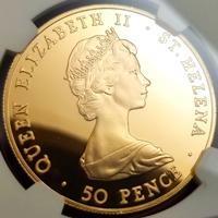 【SOLD】セントヘレナ 1984年 50ペンス 金貨 王領直轄地150周年記念 PF70UC
