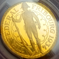 スイス 近代射撃祭 1934B 100フラン 金貨 フリブール PCGS MS66