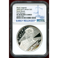 イギリス 2020年 5ポンド(2oz) 銀貨 デヴィッド・ボウイ NGC PF70UC FR