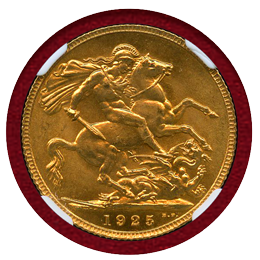イギリス 1925年 ソブリン 金貨 ジョージ5世 NGC MS66