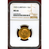 イギリス 1925年 ソブリン 金貨 ジョージ5世 NGC MS66