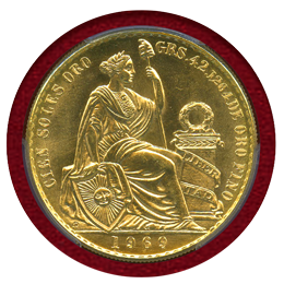【SOLD】ペルー 1969年 100ソル 金貨 女神座像 PCGS MS65 希少年号