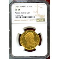 フランス 1786T 2ルイドール 金貨 ルイ16世 NGC MS64