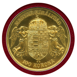 ハンガリー 1908KB 100コロナ 金貨 フランツヨーゼフ1世 リストライク NGC MS66