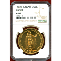 ハンガリー 1908KB 100コロナ 金貨 フランツヨーゼフ1世 リストライク NGC MS66