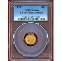 【SOLD】アメリカ 1903年 $1 金貨 ルイジアナ買収100周年記念 ジェファーソン MS66
