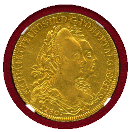 【SOLD】ブラジル 1780R 6400レイス 金貨 マリア1世&ペドロ3世  NGC AU55