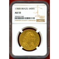 【SOLD】ブラジル 1780R 6400レイス 金貨 マリア1世&ペドロ3世  NGC AU55