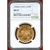 【SOLD】チリ 1960SO 100ペソ金貨  NGC MS67
