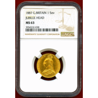イギリス 1887年 ソブリン 金貨 ヴィクトリア ジュビリーヘッド NGC MS63