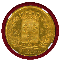 【SOLD】フランス 1819A 20フラン 金貨 ルイ18世 NGC AU58