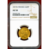 【SOLD】フランス 1819A 20フラン 金貨 ルイ18世 NGC AU58