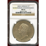 ドイツ シュヴァルツブルク 1845A 2ターラー銀貨 NGC MS62