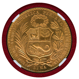 ペルー 1965年 100ソル 金貨 女神座像 NGC MS65