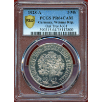 ドイツ ワイマール共和国 1928A 5マルク 銀貨 オークツリー PCGS PR64CAM