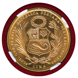 【SOLD】ペルー 1967年 50ソル 金貨 女神座像 NGC MS66