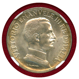 【SOLD】イタリア 1917R 1リラ 銀貨 エマヌエレ3世 クァドリガ NGC MS67