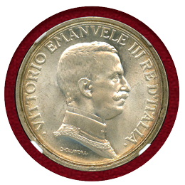 【SOLD】イタリア 1917R 2リレ銀貨 エマヌエレ3世 クァドリガ NGC MS65