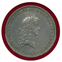 イギリス 1666年 銀メダル チャールズ2世 スペイン通商条約記念 PCGS SP53