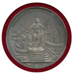 イギリス 1666年 銀メダル チャールズ2世 スペイン通商条約記念 PCGS SP53