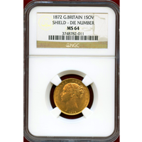 イギリス 1872年 ソブリン 金貨 ヴィクトリア ヤングヘッド シールド NGC MS64
