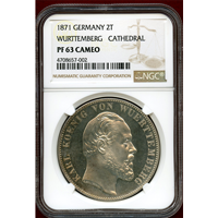 ドイツ ヴュルテンベルク 1871年 2ターラー 銀貨 ウルム大聖堂修復記念 NGC PF63CAM