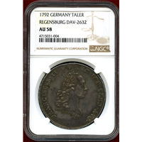 ドイツ レーゲンスブルク 1792年 ターラー 銀貨 都市景観 NGC AU58