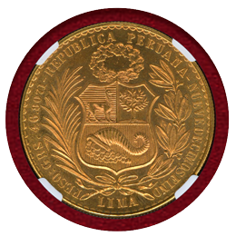 ペルー 1962年 100ソル 金貨 女神座像 NGC MS65