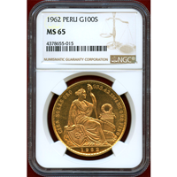 ペルー 1962年 100ソル 金貨 女神座像 NGC MS65