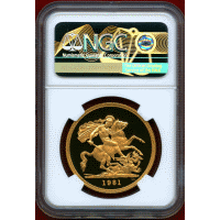 イギリス 1981年 5ポンド 金貨 エリザベス2世 ヤングバスト NGC PF70UC