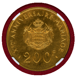 モナコ 1966年 200フラン 金貨 レーニエ3世・グレース王妃ご成婚10周年 NGC MS65