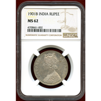 インド 1901B ルピー 銀貨 ヴィクトリア女王 NGC MS62