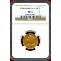 【SOLD】オーストラリア 1894M ソブリン 金貨 ヴィクトリア オールドヘッド XF45
