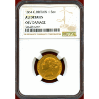 【SOLD】イギリス 1864年 ソブリン 金貨 ヴィクトリア ヤングヘッド AU DETAILS