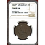 独領ニューギニア 1894A 10ペニヒ 銅貨 極楽鳥 NGC MS62BN