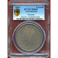 イギリス 1821年 クラウン 銀貨 ジョージ4世 SECUNDO PCGS MS64