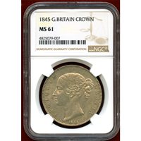 【SOLD】イギリス 1845年 クラウン銀貨 ヴィクトリア ヤングヘッド NGC MS61