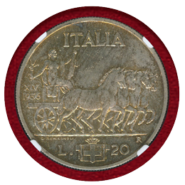 イタリア 1936R 20リレ 銀貨 ヴィットリオエマヌエレ3世 エチオピア皇帝即位記念 MS63