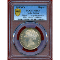 【SOLD】英領インド 1840(C) ルピー 銀貨 ヴィクトリア女王 PCGS MS63