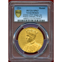 【SOLD】イギリス 1911年 金メダル エドワード王子 叙任式記念 SP63 Matte