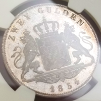 ドイツ バイエルン 1854年 2グルデン 銀貨 マクシミリアン2世 NGC MS64