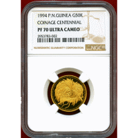 【SOLD】パプアニューギニア 1994年 50キナ 金貨 極楽鳥 NGC PF70UC